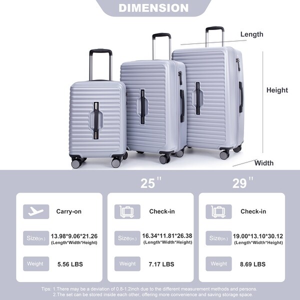 3 Piece Luggage Sets ABS+PC Lightweight Suitcase with Two